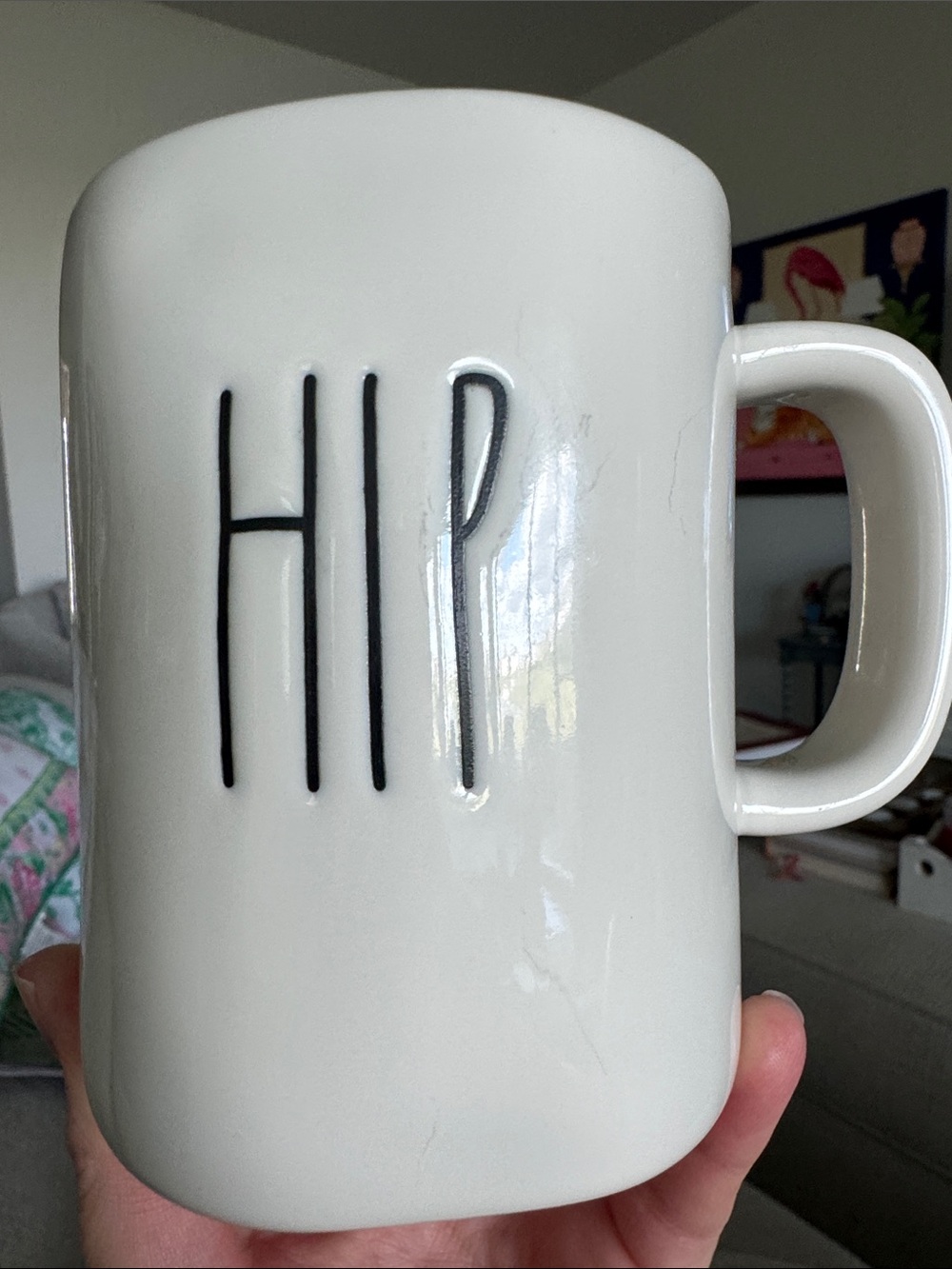 Rae Dunn HIP HOP White Ceramic Coffee Mug Pink Interior EEUC
